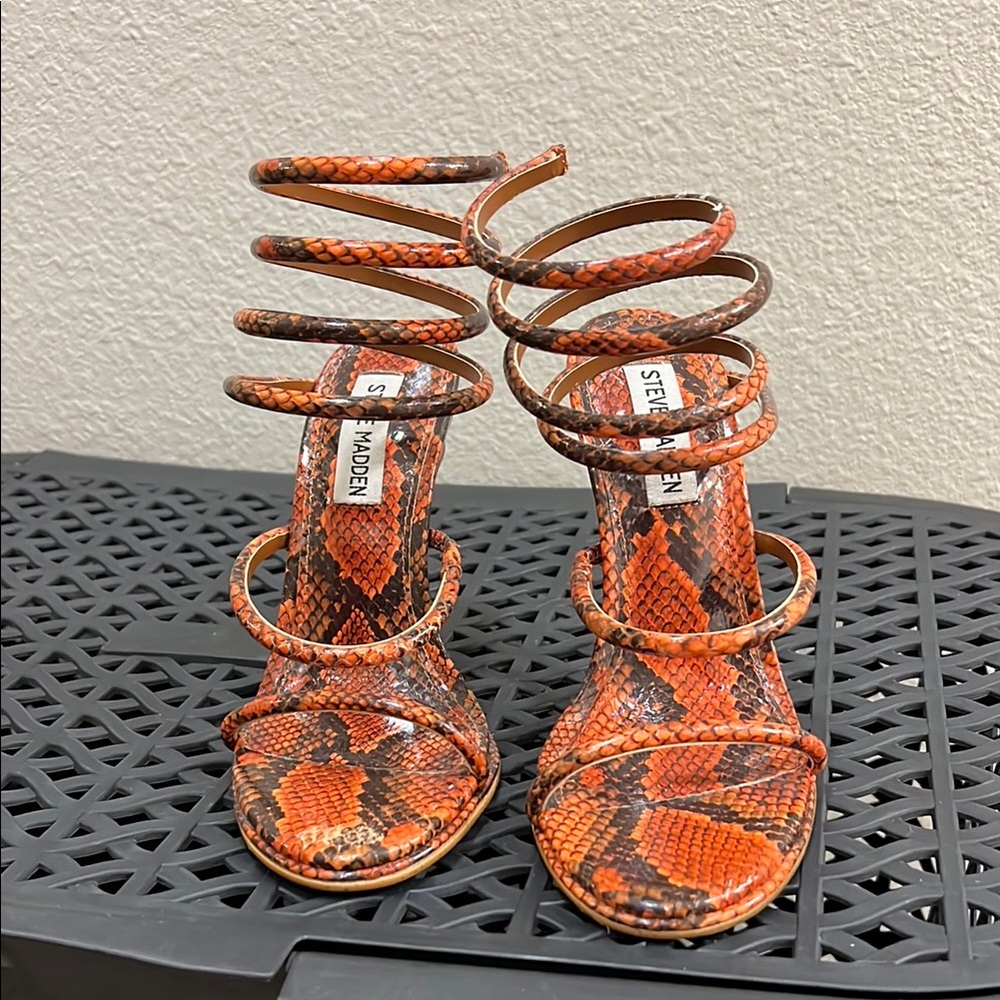 Women's Orange Snakeskin Sandals